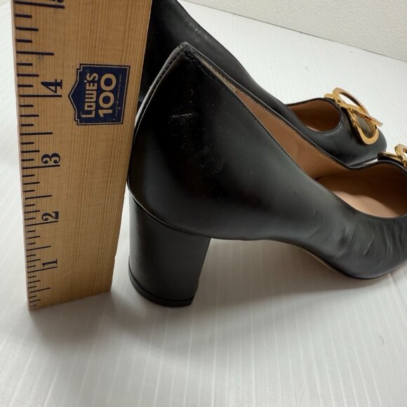 Stuart Weitzman Anicia 60 Black Leather Pumps Gold Buckle Size 5.5 Block Heel - Picture 7 of 13